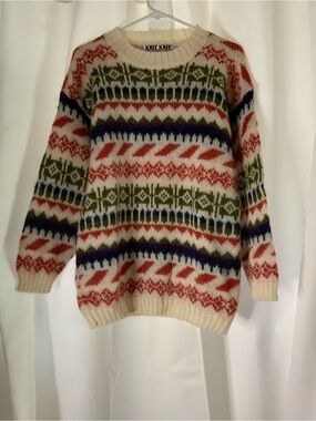 Cream Fair Isle Crewneck Sweater with Multicolor Pattern